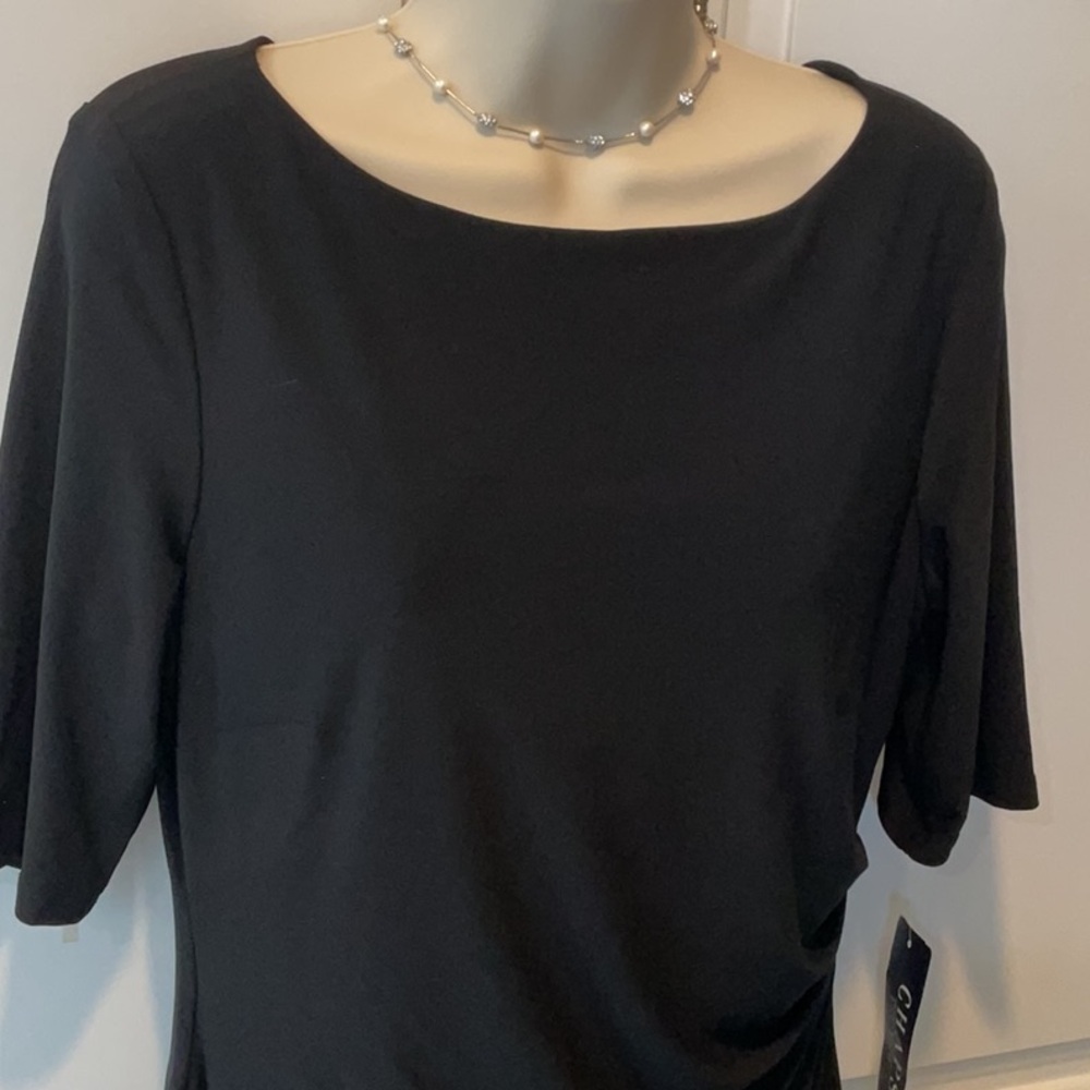 Chaps Black Midi Dress with White Accents